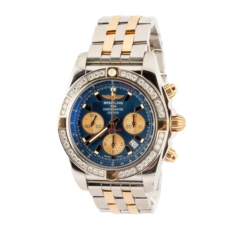 Breitling Chronomat 44 Blue Dial Diamond Bezel - Chrono Swiss Watch Breitling Chronomat 44 Blue Dial Diamond Bezel - Chrono Swiss Watch