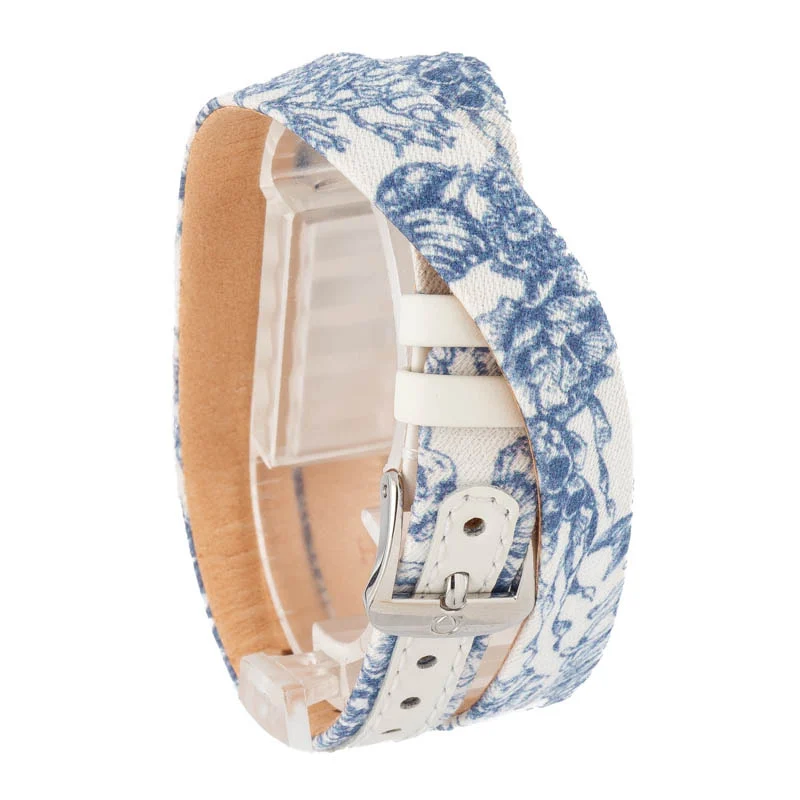 Omega De Ville Mini Tresor Steel on Blue Toile de Jouy - Chrono Swiss Watch Omega De Ville Mini Tresor Steel on Blue Toile de Jouy - Chrono Swiss Watch