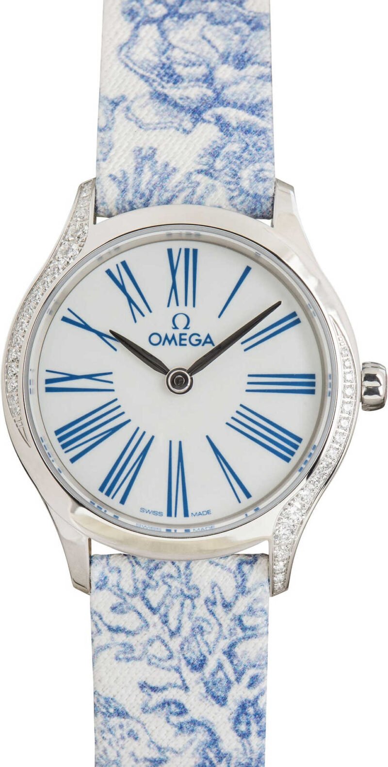 Omega De Ville Mini Tresor Steel on Blue Toile de Jouy - Chrono Swiss Watch Omega De Ville Mini Tresor Steel on Blue Toile de Jouy - Chrono Swiss Watch