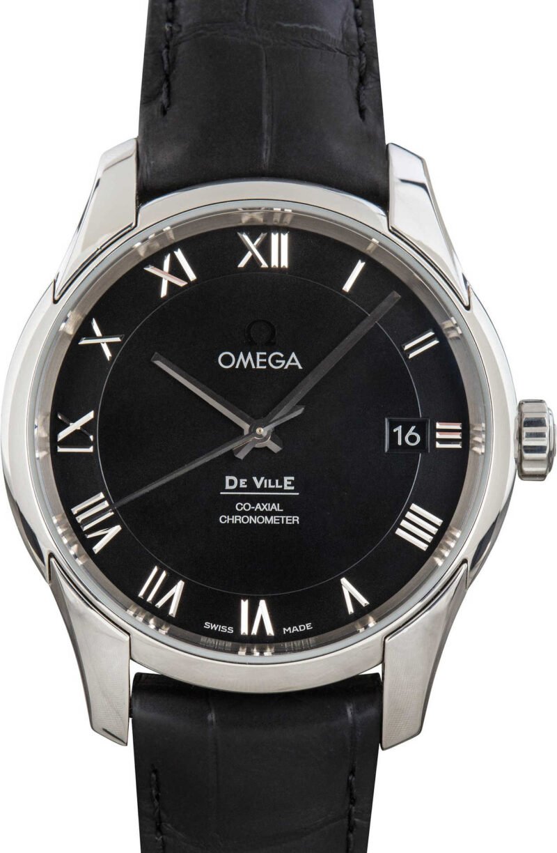 Omega Steel on Leather De Ville Black Roman Dial - Chrono Swiss Watch Omega Steel on Leather De Ville Black Roman Dial - Chrono Swiss Watch