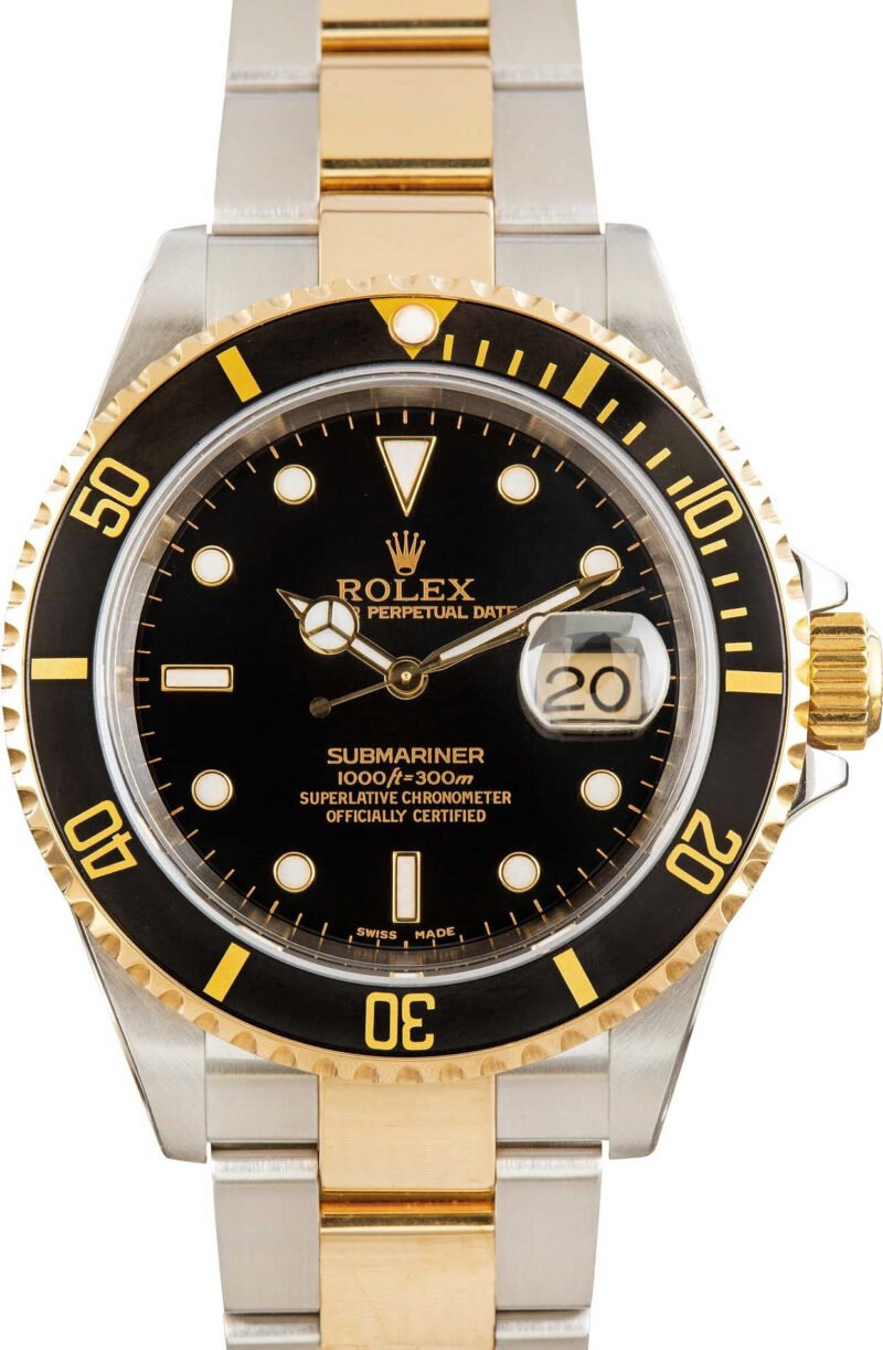 Rolex Submariner Steel & Gold 16613 Black Dial - Chrono Swiss Watch Rolex Submariner Steel & Gold 16613 Black Dial - Chrono Swiss Watch