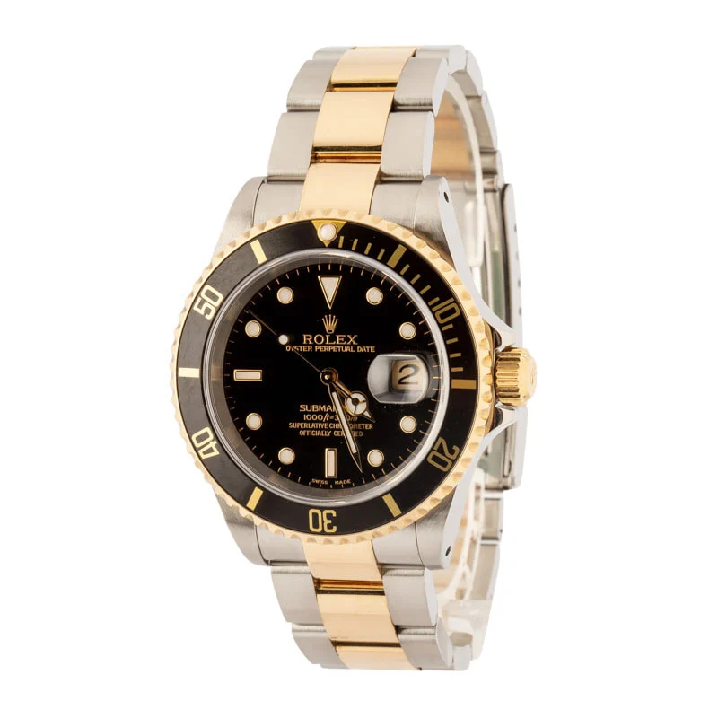 Rolex Submariner Steel & Gold 16613 Black Dial - Chrono Swiss Watch Rolex Submariner Steel & Gold 16613 Black Dial - Chrono Swiss Watch