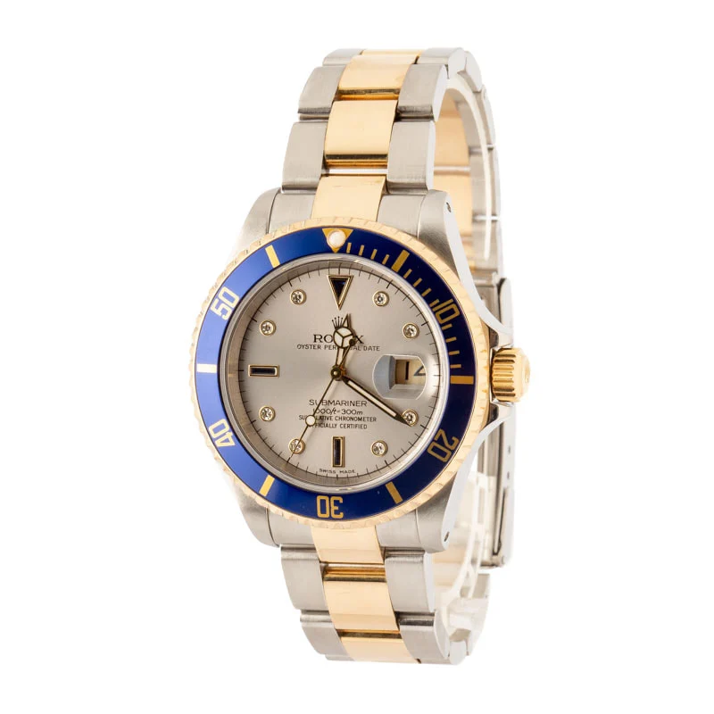 Used Serti Dial Rolex Submariner 16613 Steel & Gold - Chrono Swiss Watch Used Serti Dial Rolex Submariner 16613 Steel & Gold - Chrono Swiss Watch