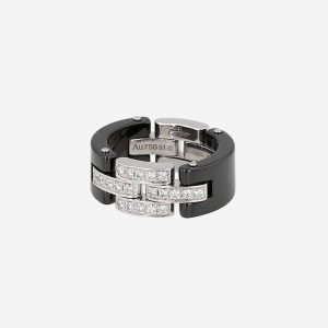Bague articulée Cartier Maillon Panthère en or blanc, diamants et céramique noire
