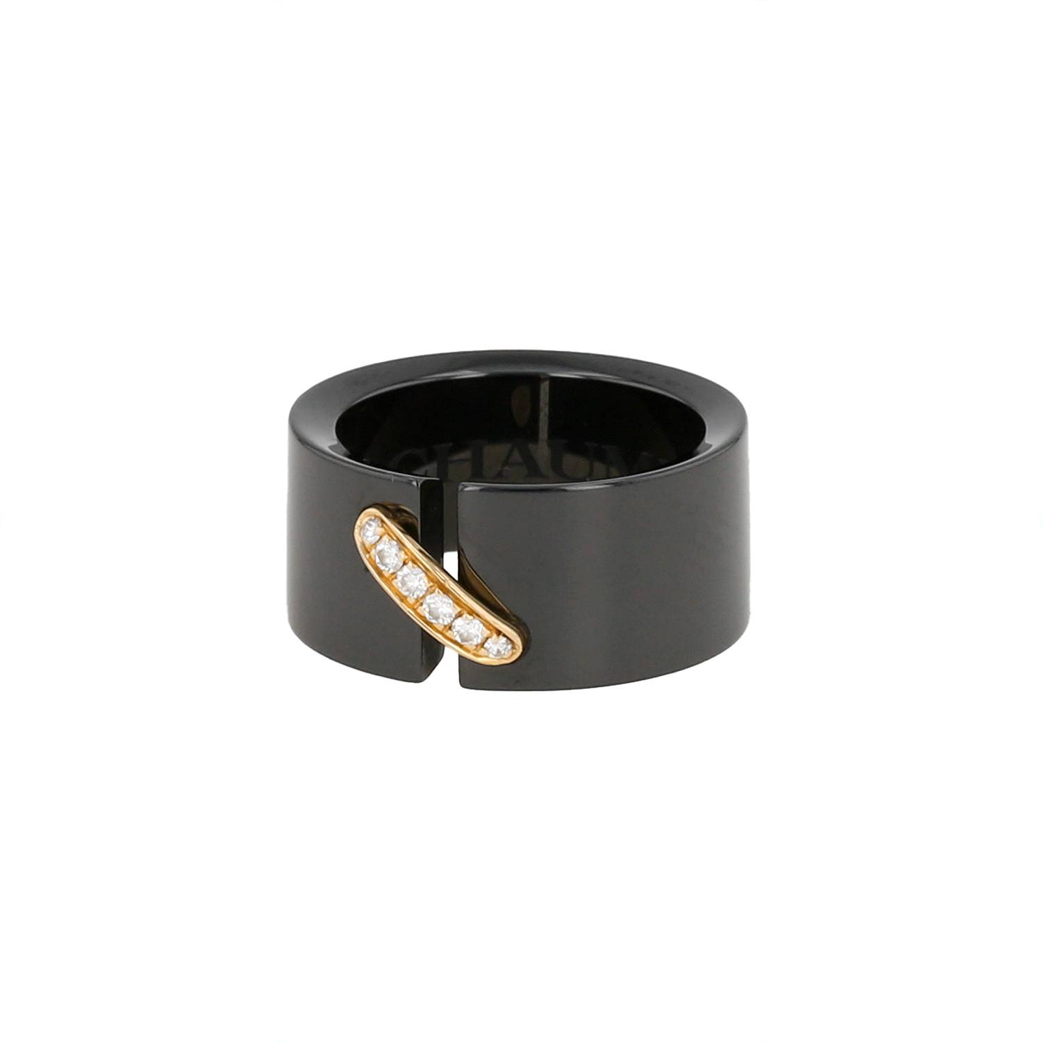 Bague Chaumet Lien grand modèle en or jaune, diamants et céramique noir Bague Chaumet Lien grand modèle en or jaune, diamants et céramique noir
