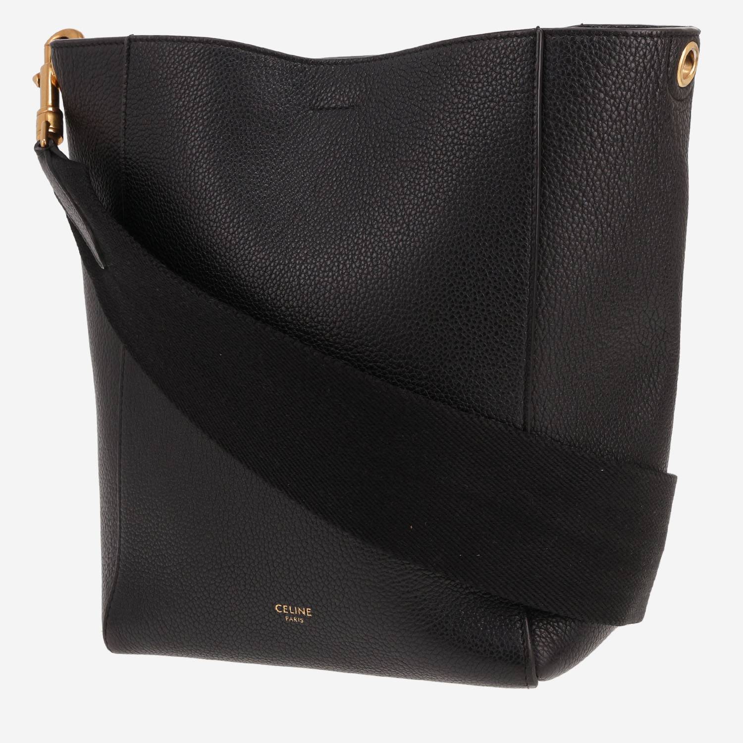 Sac à main Celine Sac Sangle en cuir noir Sac à main Celine Sac Sangle en cuir noir