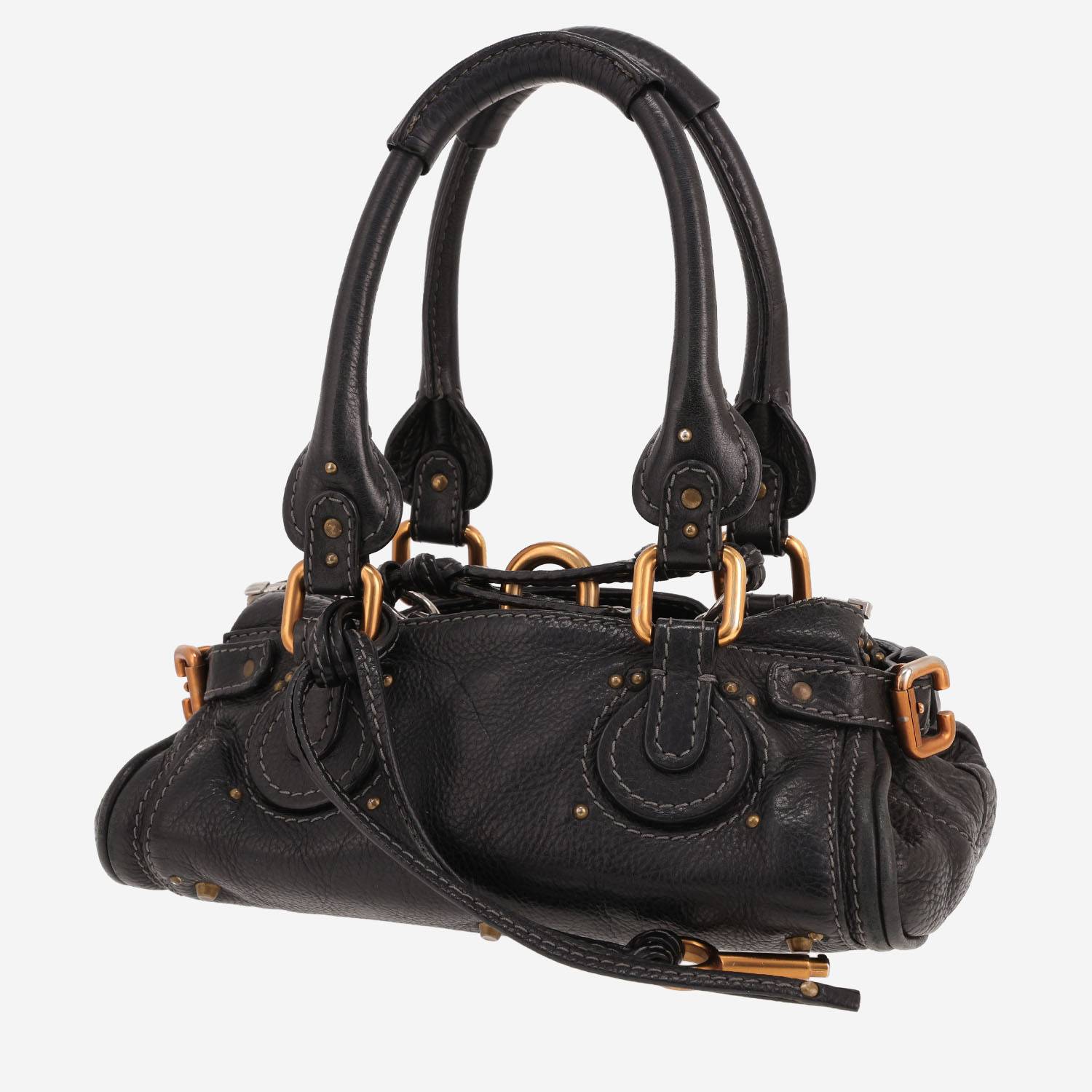Sac à main Chloé Paddington en cuir grainé noir Sac à main Chloé Paddington en cuir grainé noir