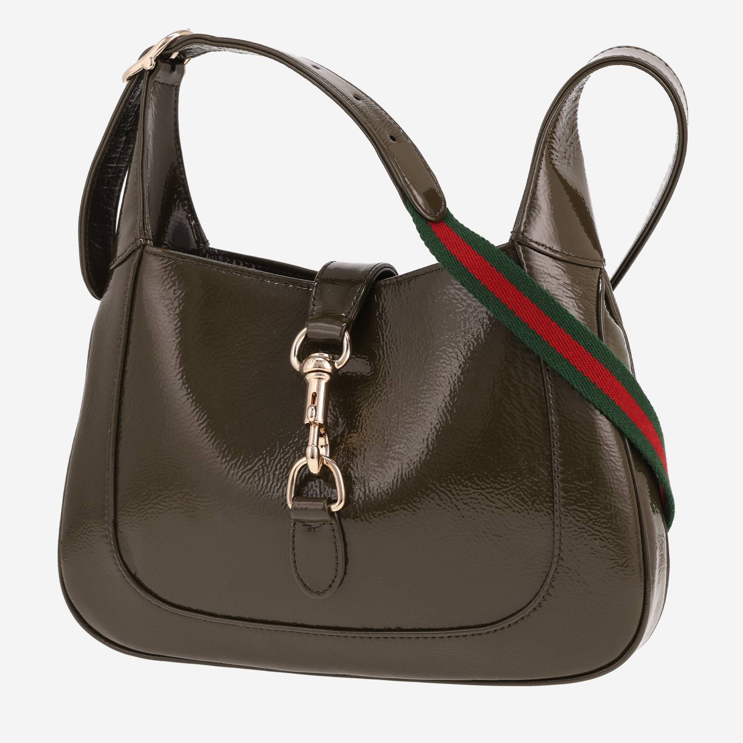 Sac à main Gucci Jackie en cuir verni vert-kaki Sac à main Gucci Jackie en cuir verni vert-kaki