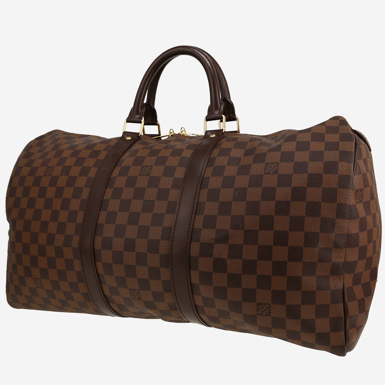 Sac de voyage Louis Vuitton Keepall 50 en toile damier ébène et cuir marron Sac de voyage Louis Vuitton Keepall 50 en toile damier ébène et cuir marron